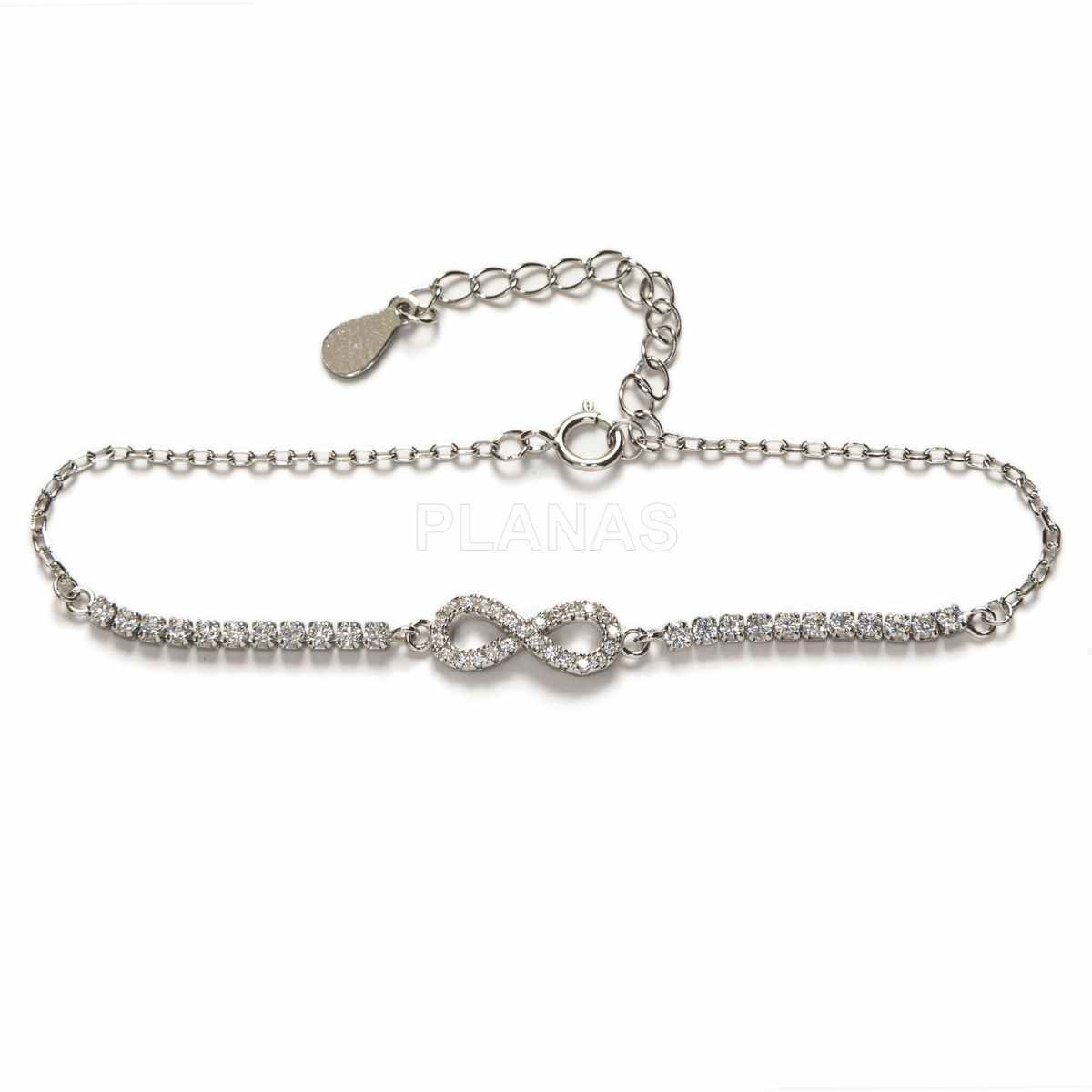 Pulseira em prata de lei banhada a ródio e zircônias. infinite.