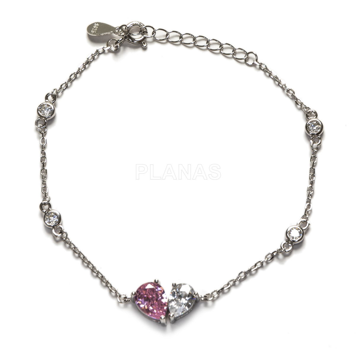 Pulseira em prata de lei com banho de ródio e zircônias.  