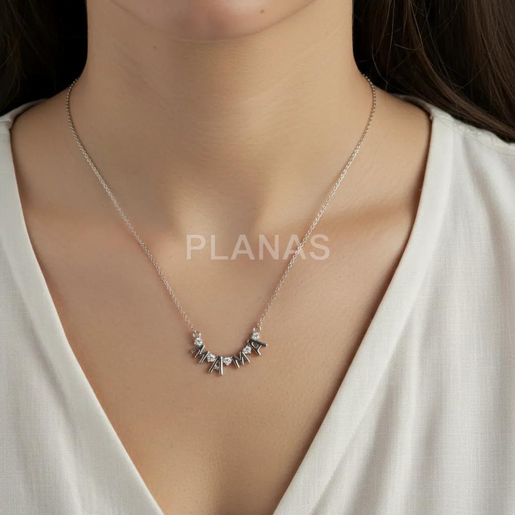 Collar en Plata de ley rodiada y circonitas. MAMA.