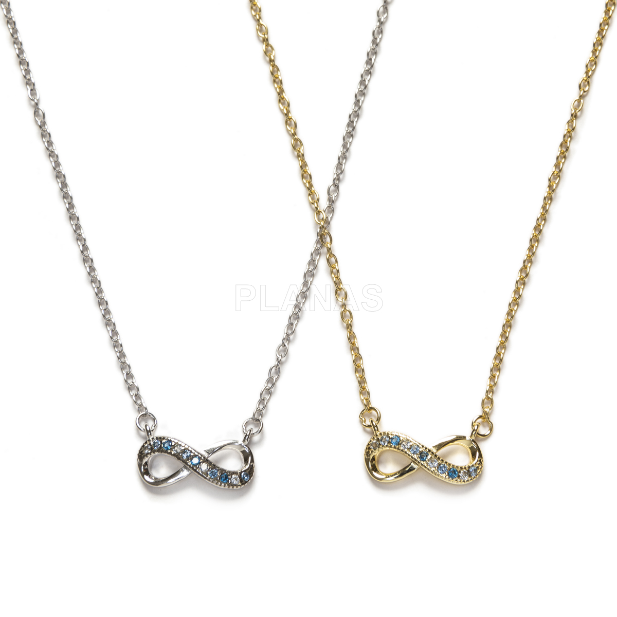 Colar em prata de lei e zircônia azul. infinito. 