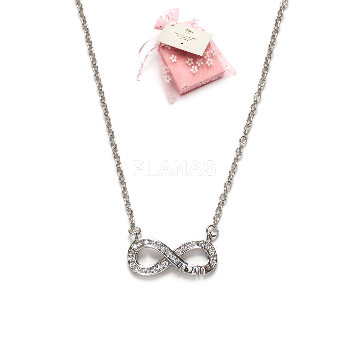 Collar en Plata de ley y Circonitas Blancas. INFINITO MAMA. 