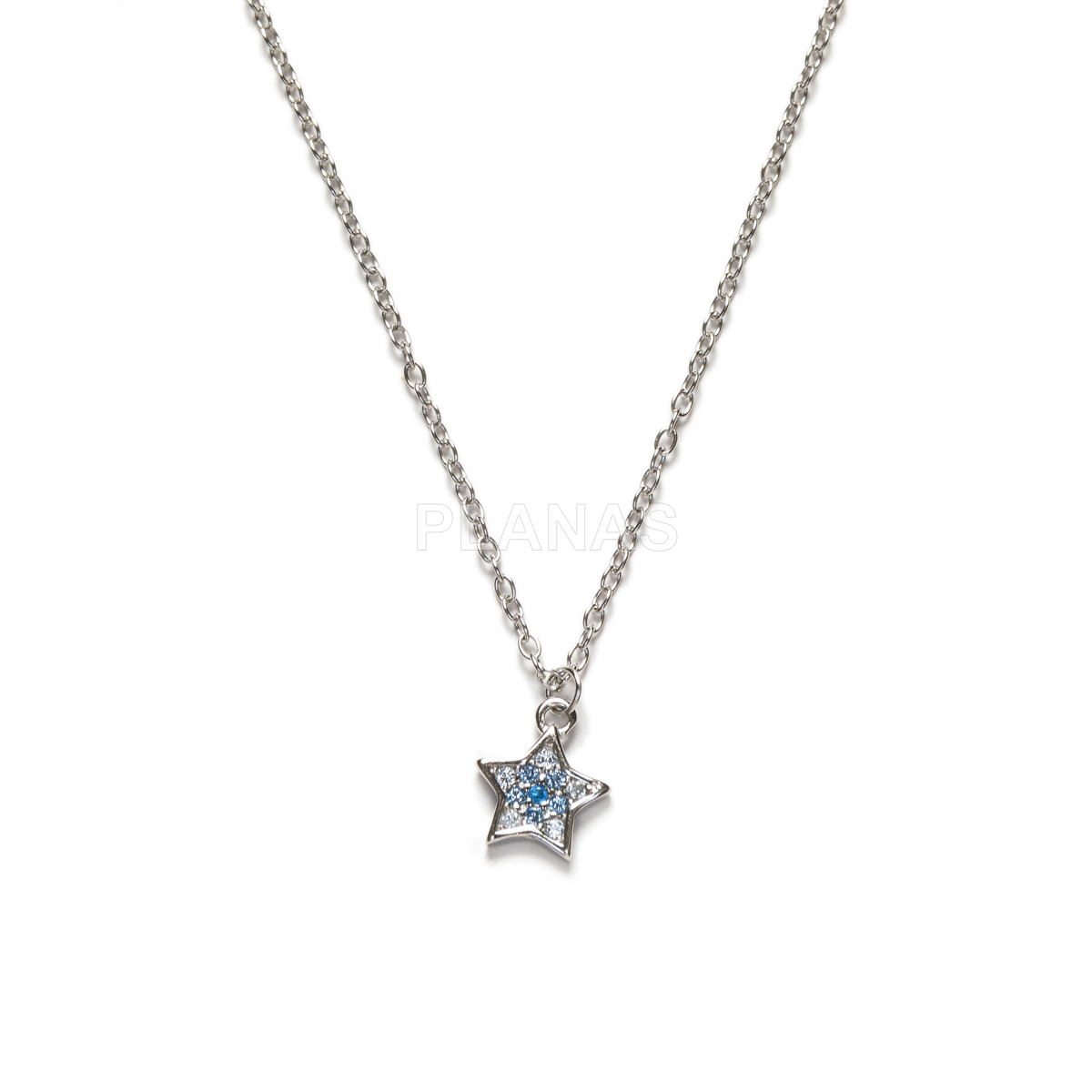 Colar em prata de lei e zircônia azul. estrela. 