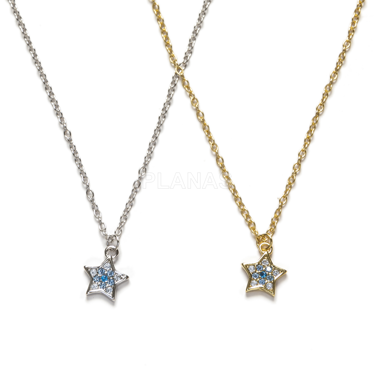 Colar em prata de lei e zircônia azul. estrela. 