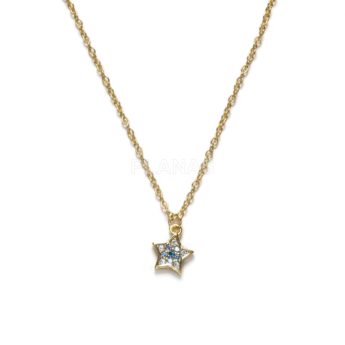 Colar em prata de lei e zircônia azul. estrela. 