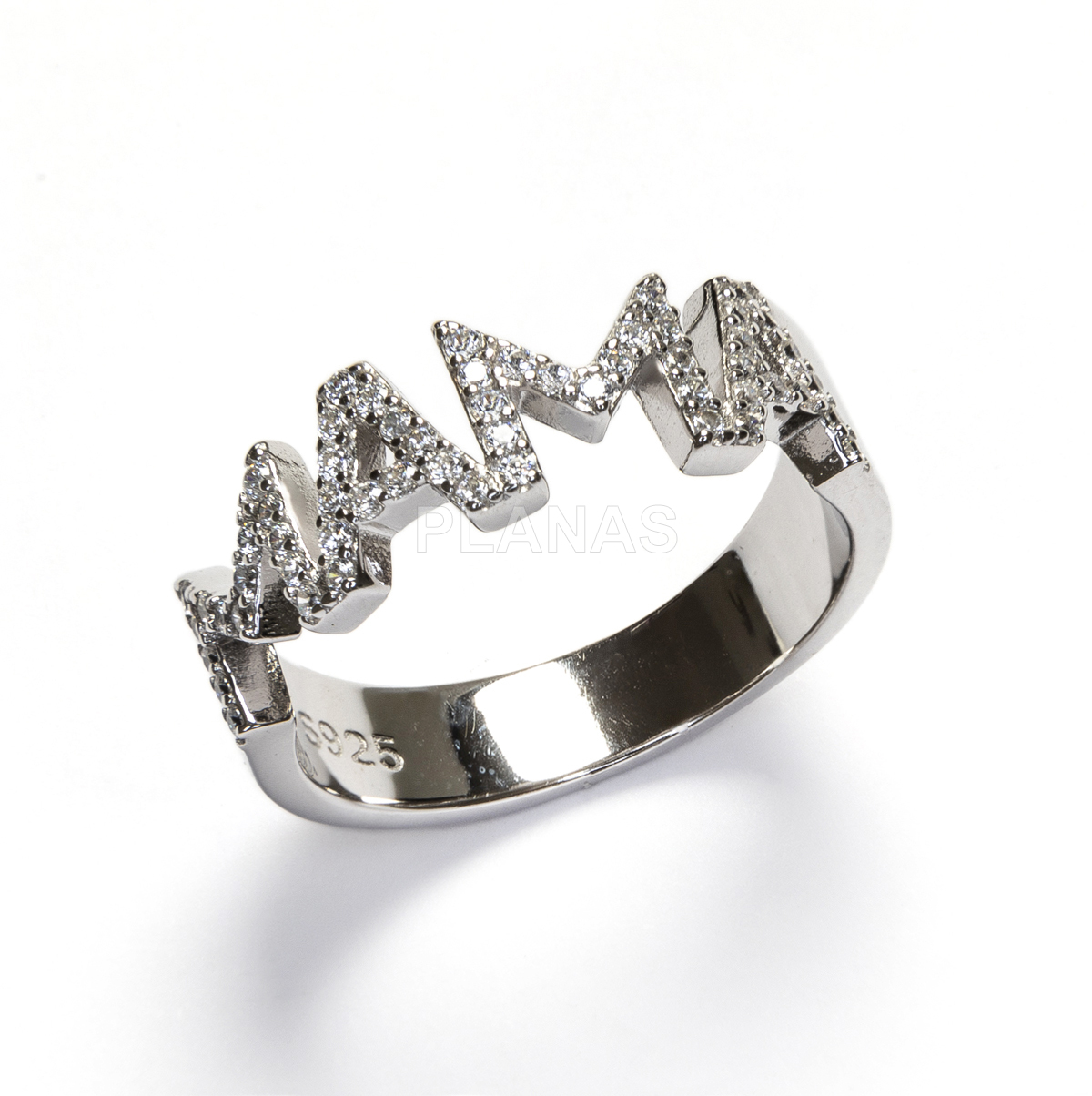 Anillo en Plata de ley Rodiada y Circonitas. MAMA.
