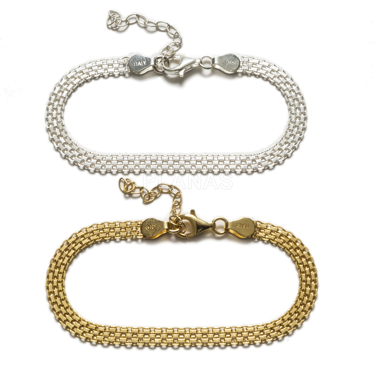Pulsera Bismark en Plata de ley. Cordón Plano. 16+4cm.
