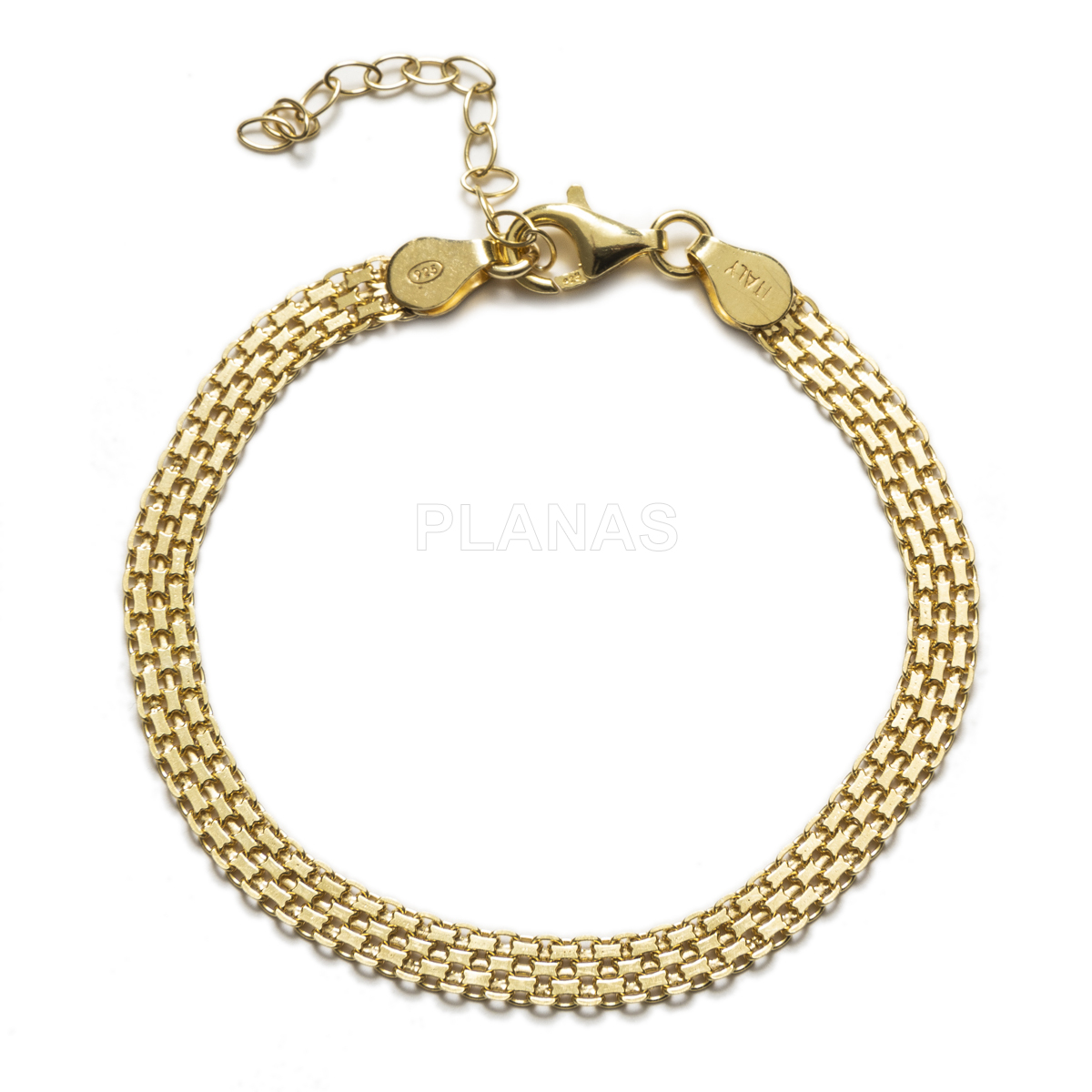 Pulsera Bismark en Plata de ley. Cordón Plano. 16+4cm.