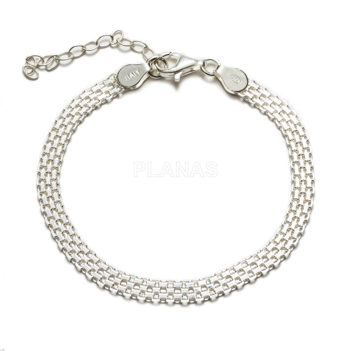 Pulsera Bismark en Plata de ley. Cordón Plano. 16+4cm.