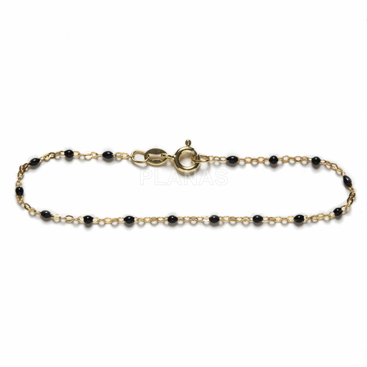 Pulsera en Plata de ley y bolitas esmaltadas negras. 