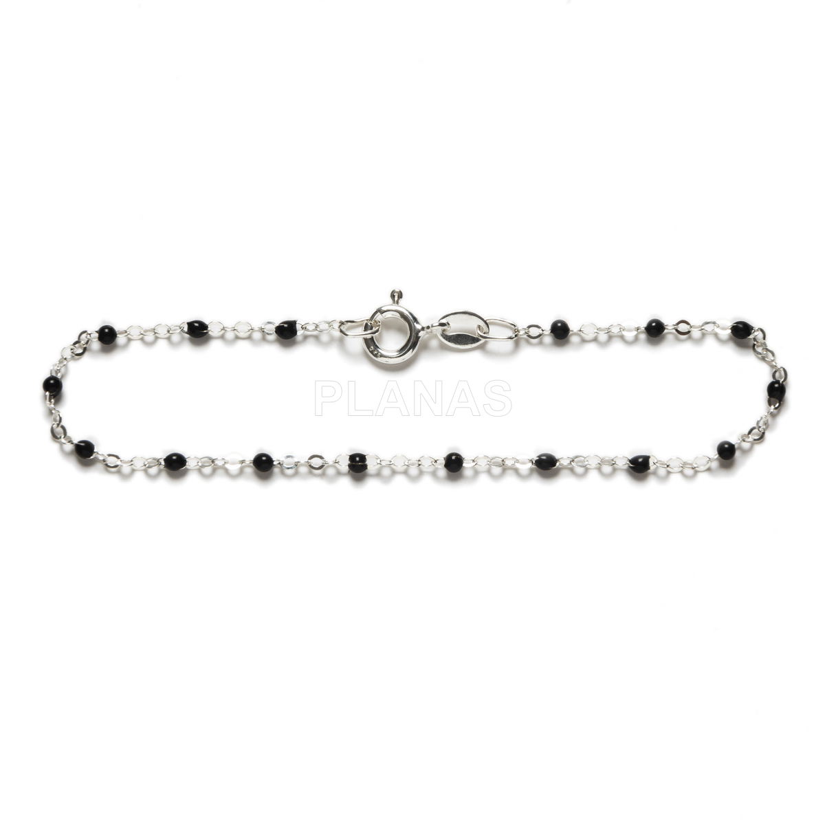 Pulsera en Plata de ley y bolitas esmaltadas negras. 