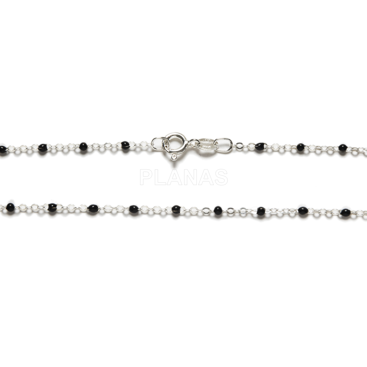 Collar en Plata de ley con bolitas esmaltadas negras.