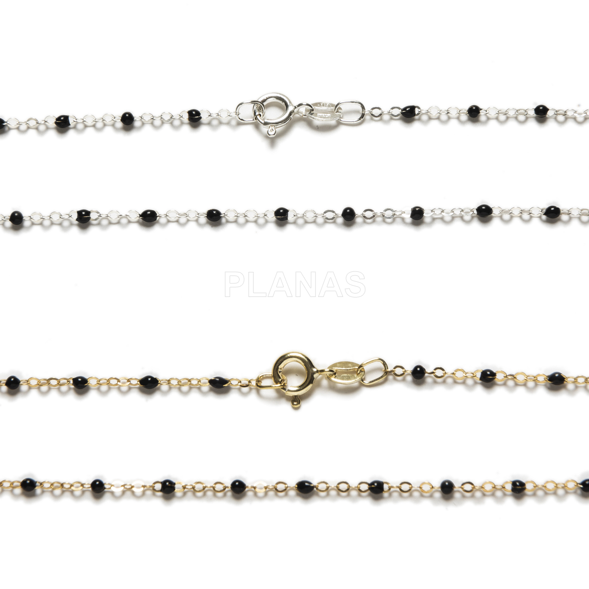 Collar en Plata de ley con bolitas esmaltadas negras.