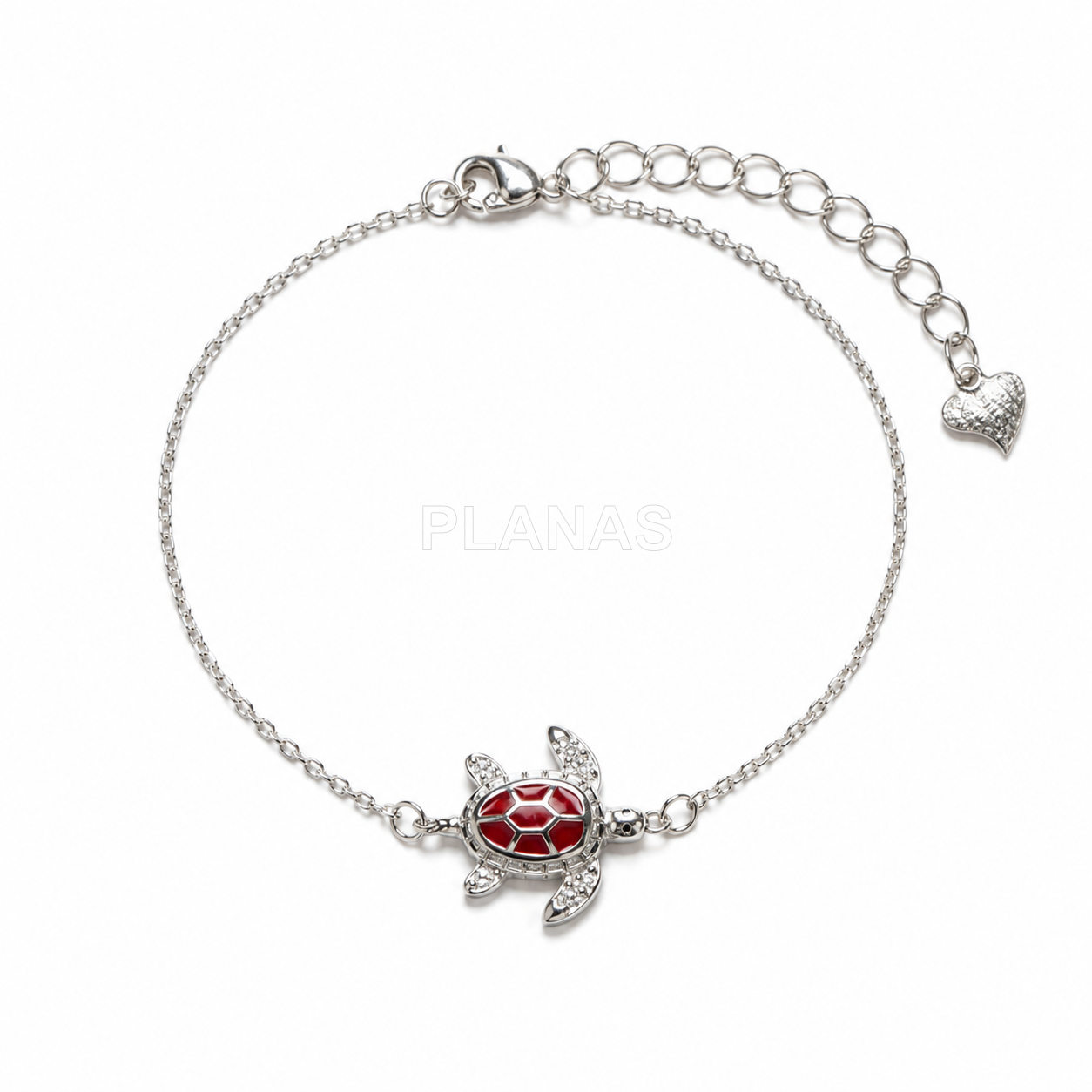 Pulsera en Plata de ley y esmalte coral. TORTUGA.