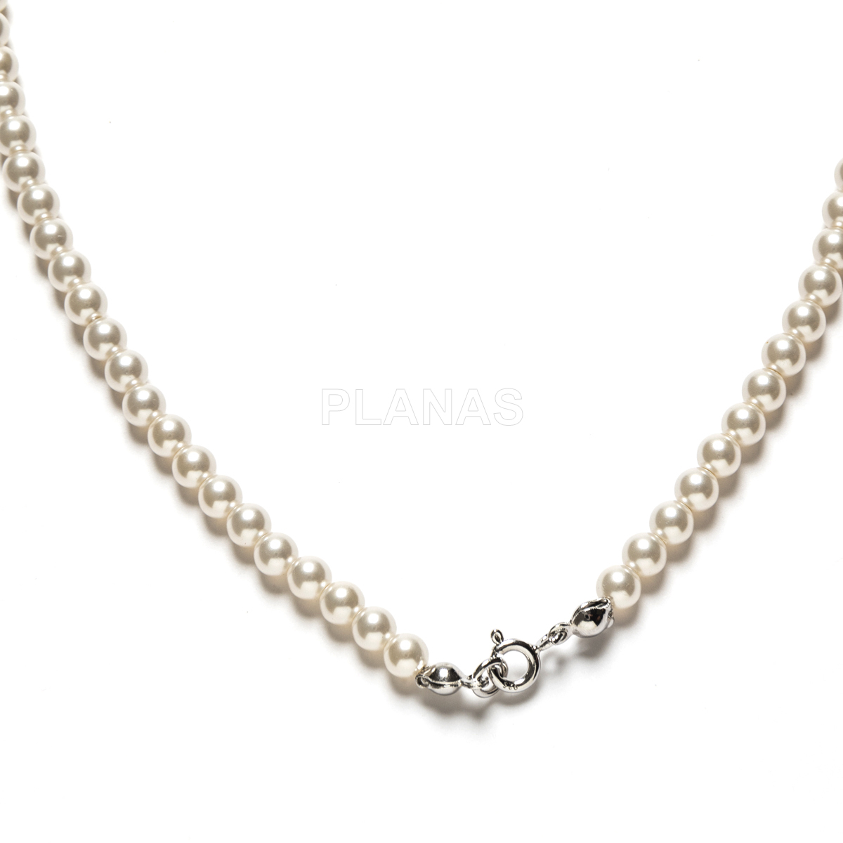 Collar en Plata de ley y perlas de gran calidad de 4mm.(Componente Cristal Austríaco de alta calidad).