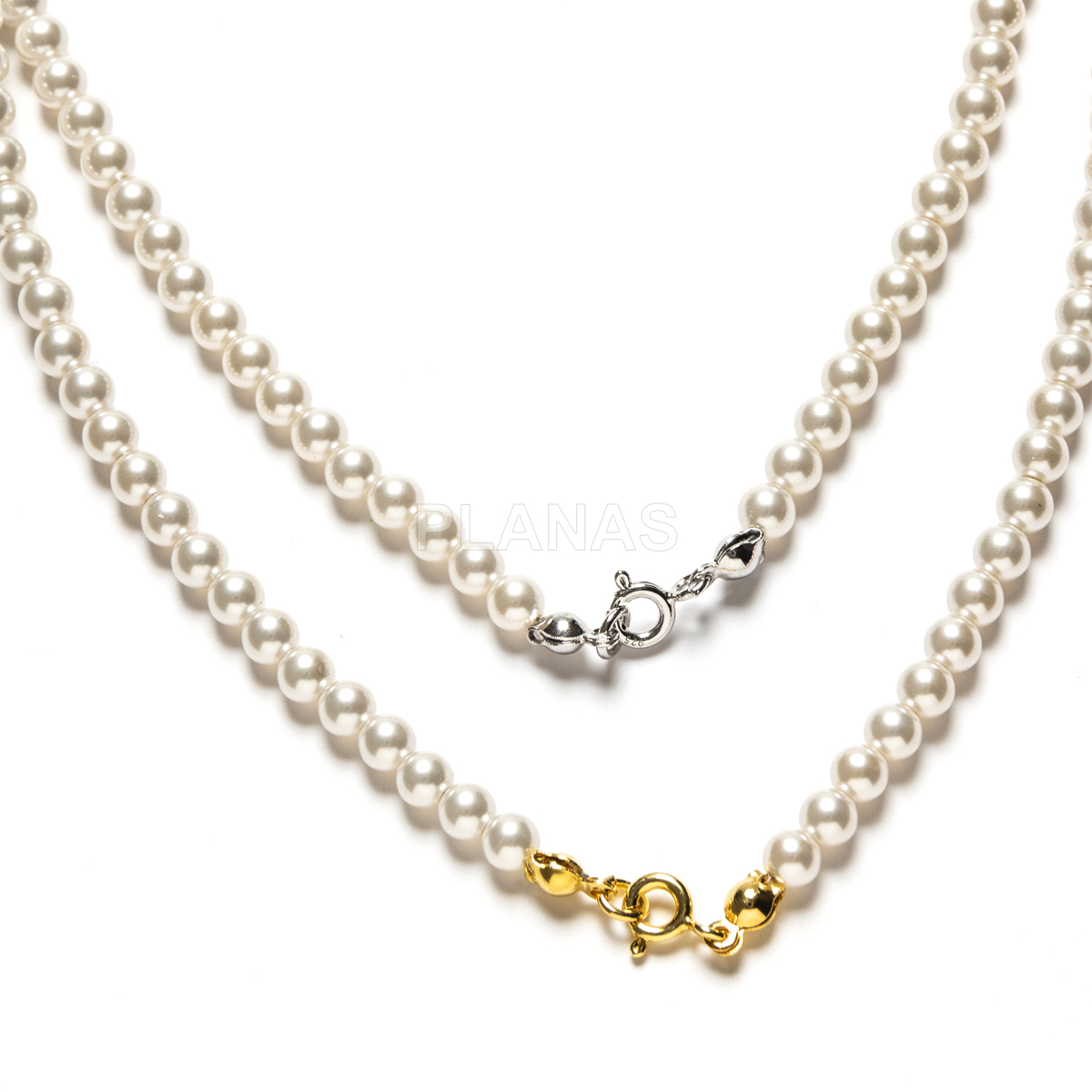 Collar en Plata de ley y perlas de gran calidad de 4mm.(Componente Cristal Austríaco de alta calidad).
