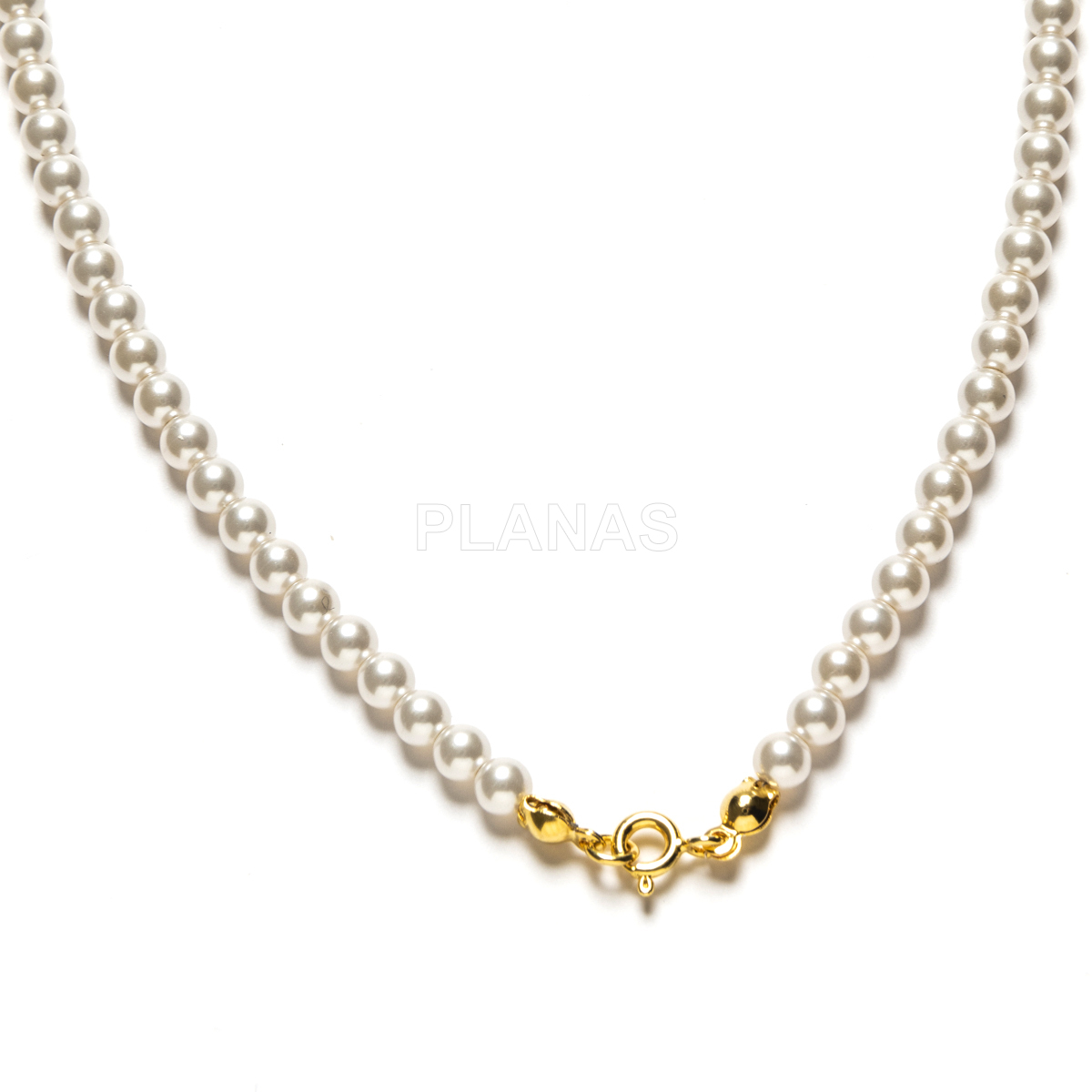 Collar en Plata de ley y perlas de gran calidad de 4mm.(Componente Cristal Austríaco de alta calidad).