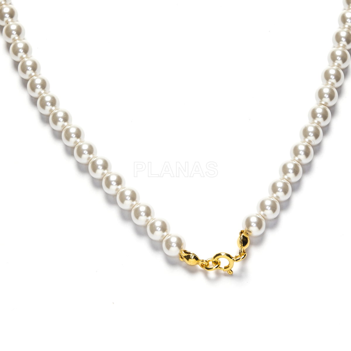 Collar en Plata de ley y perlas de gran calidad de 5mm.(Componente Cristal Austríaco de alta calidad).