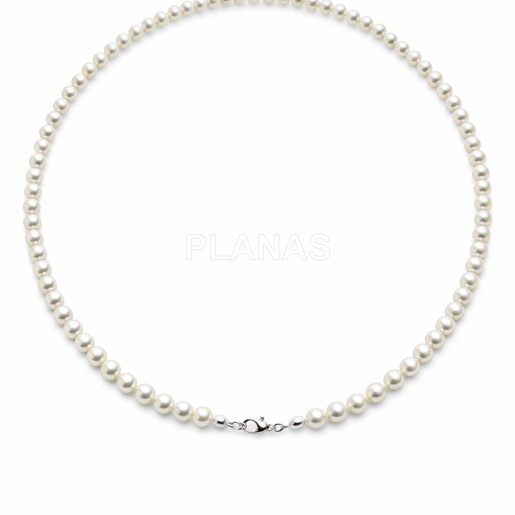 Colar em prata de lei com pérolas de alta qualidade de 5 mm (componente de cristal austríaco de alta qualidade).