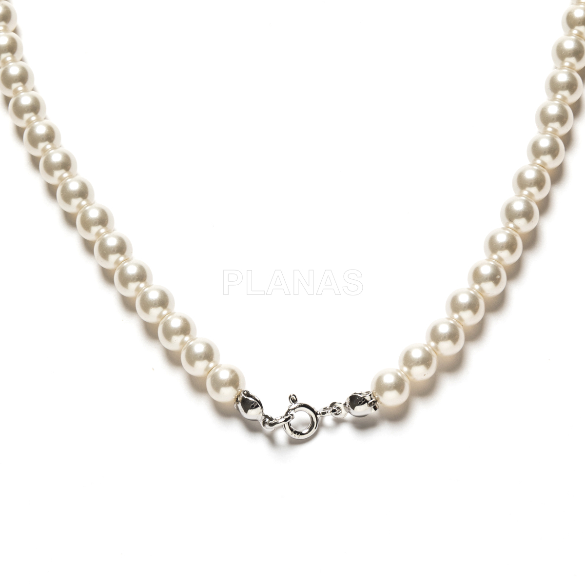 Collar en Plata de ley y perlas de gran calidad de 5mm.(Componente Cristal Austríaco de alta calidad).
