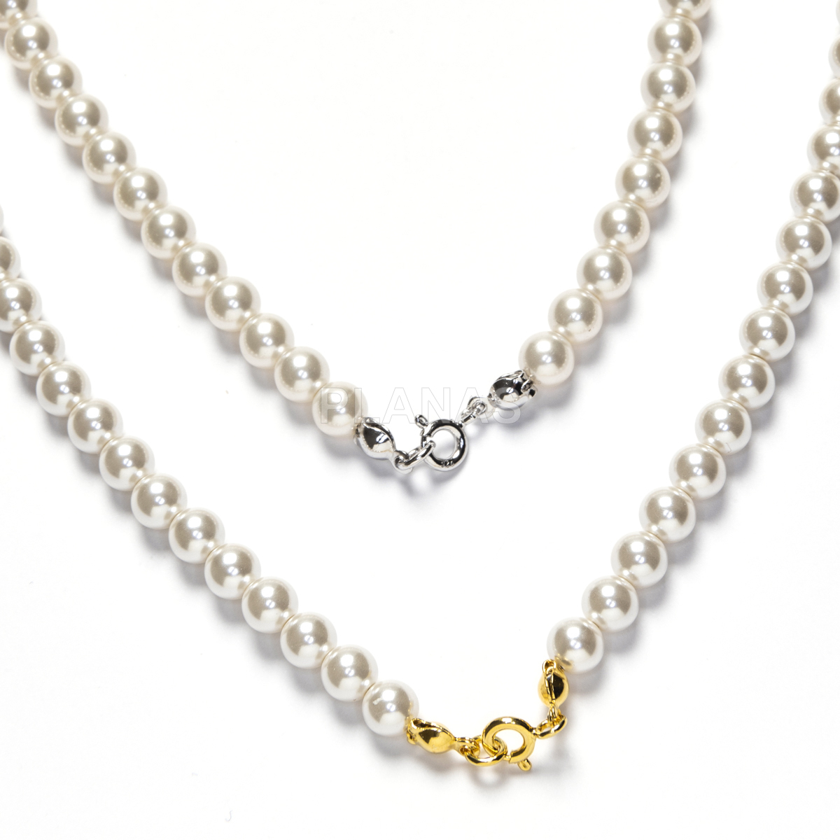 Collar en Plata de ley y perlas de gran calidad de 5mm.(Componente Cristal Austríaco de alta calidad).