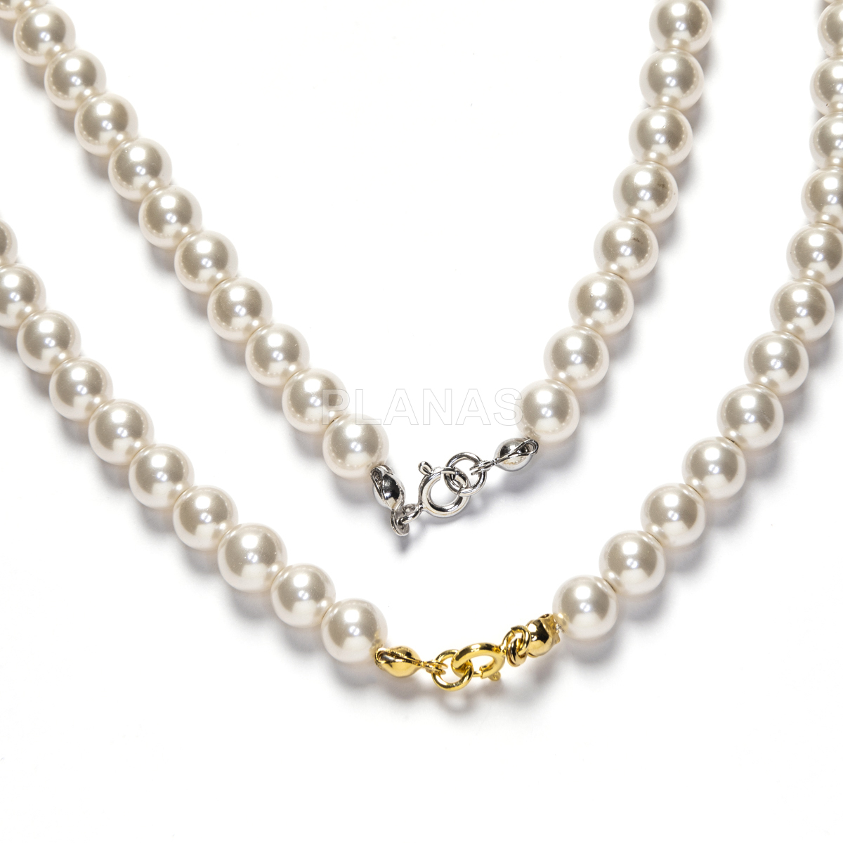 Collar en Plata de ley y perlas de gran calidad de 6mm.(Componente Cristal Austríaco de alta calidad).