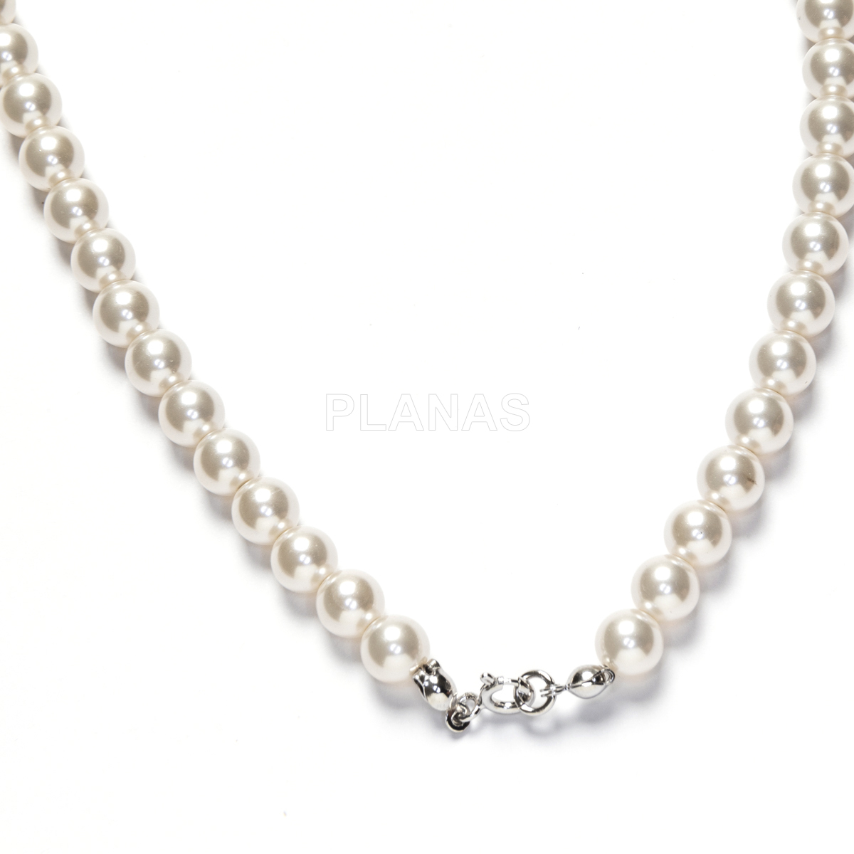Collar en Plata de ley y perlas de gran calidad de 6mm.(Componente Cristal Austríaco de alta calidad).