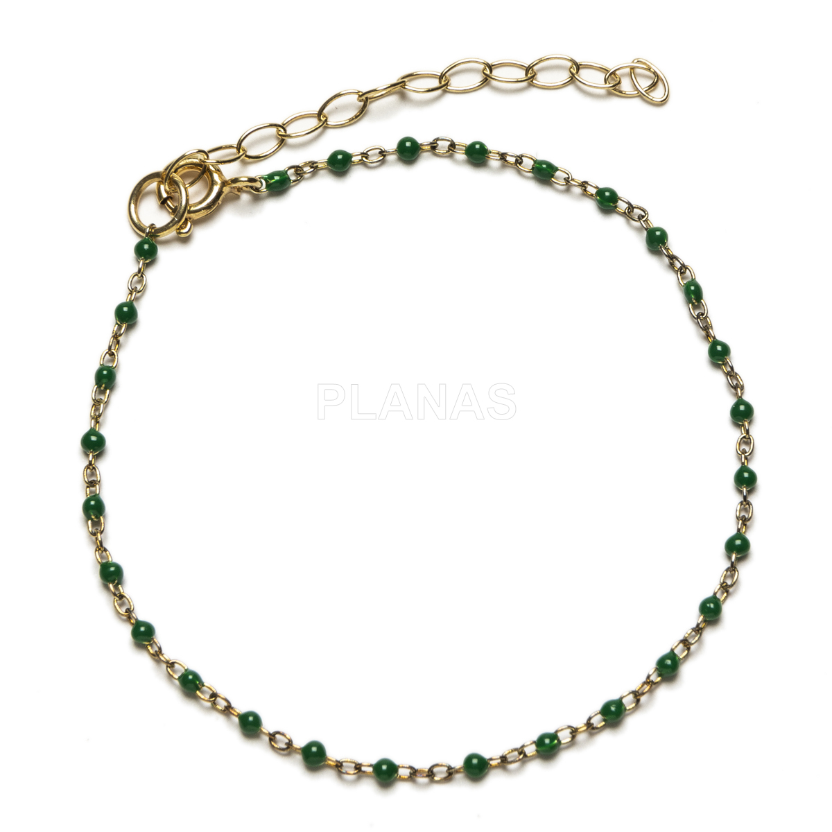 Pulseira em prata de lei com banho de ouro e contas esmaltadas.  