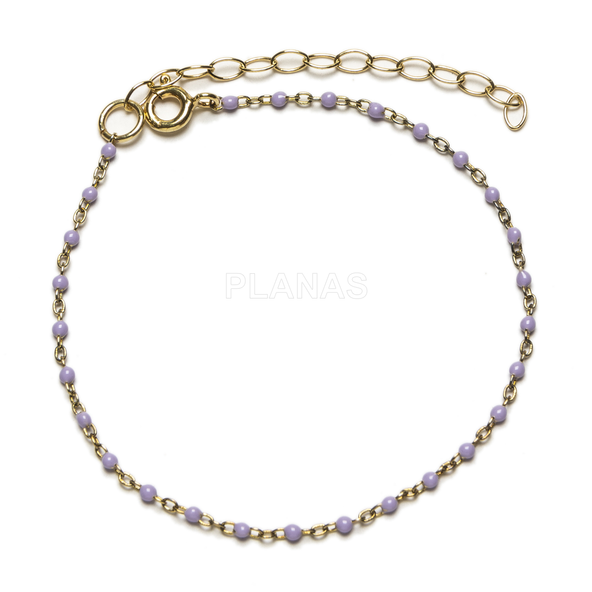 Pulseira em prata de lei com banho de ouro e contas esmaltadas.  