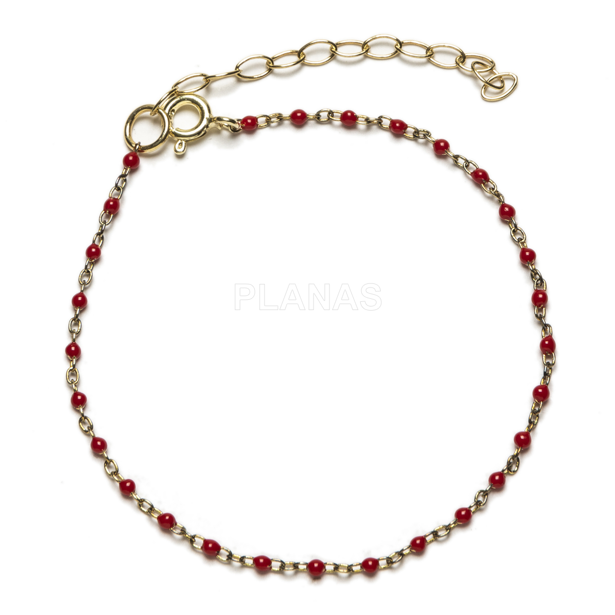 Pulseira em prata de lei com banho de ouro e contas esmaltadas.  