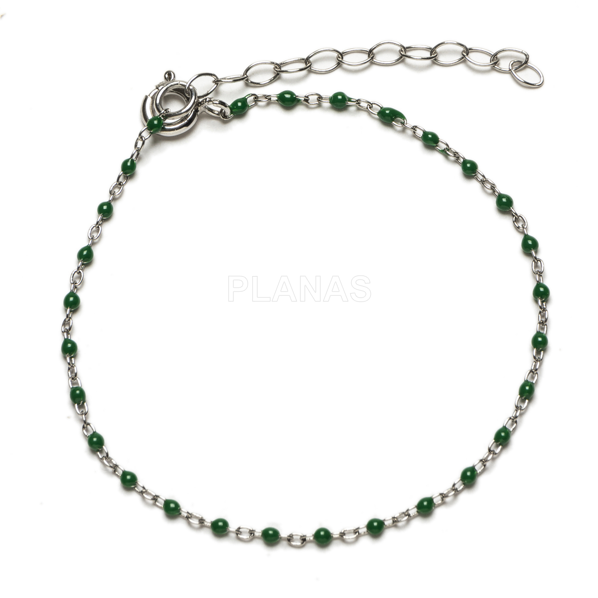 Pulseira em prata de lei com contas esmaltadas.  