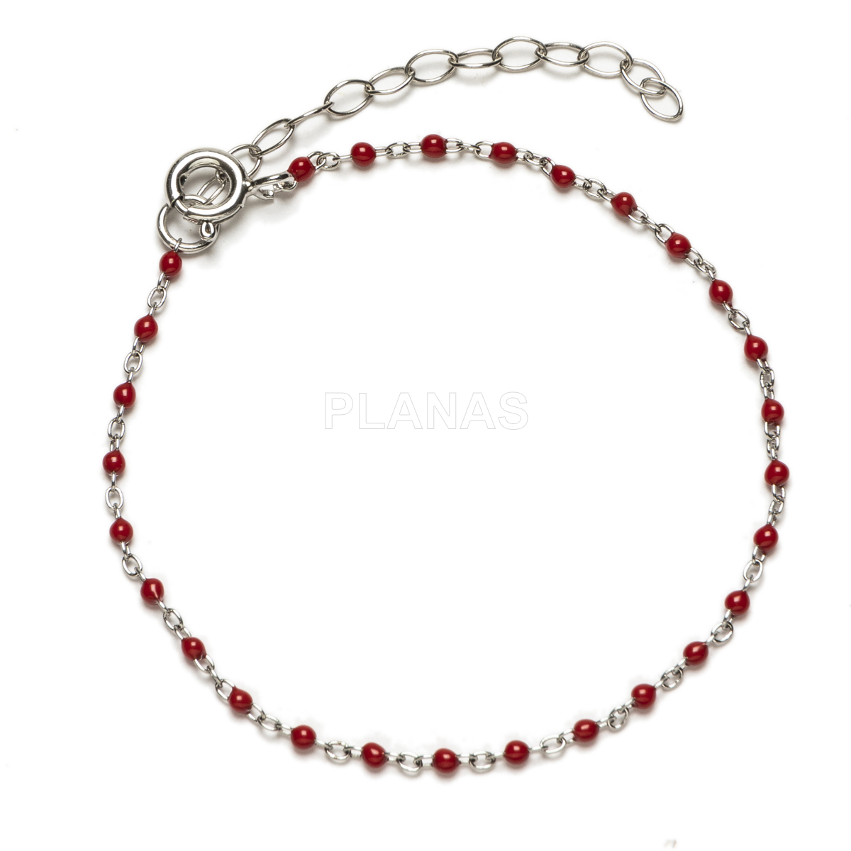 Pulseira em prata de lei com contas esmaltadas.  