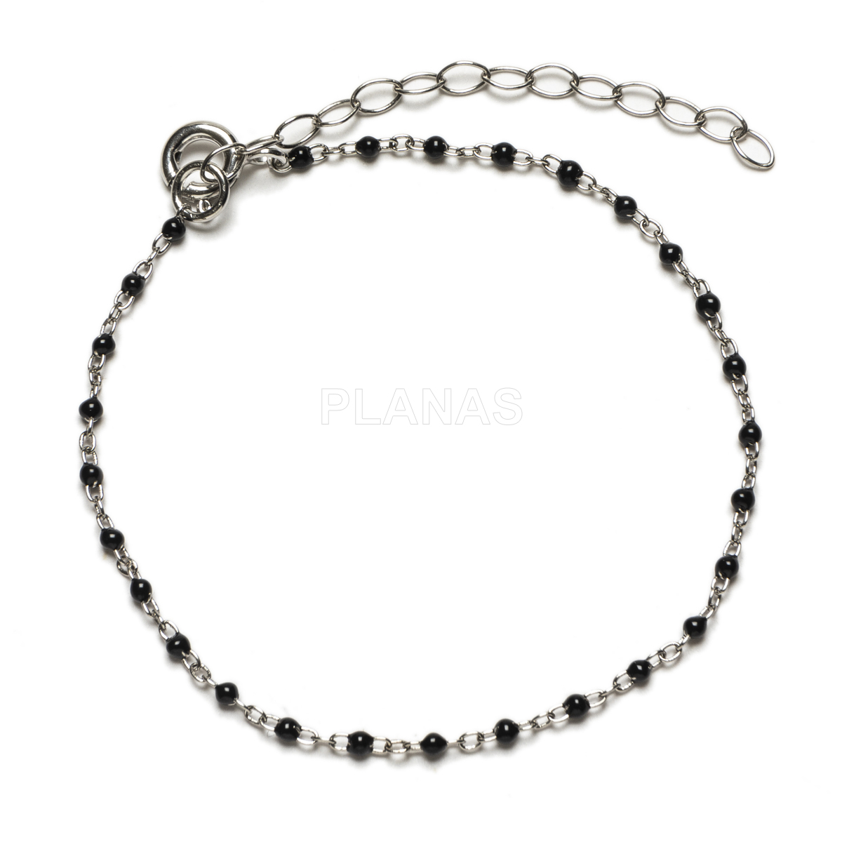 Pulseira em prata de lei com contas esmaltadas.  