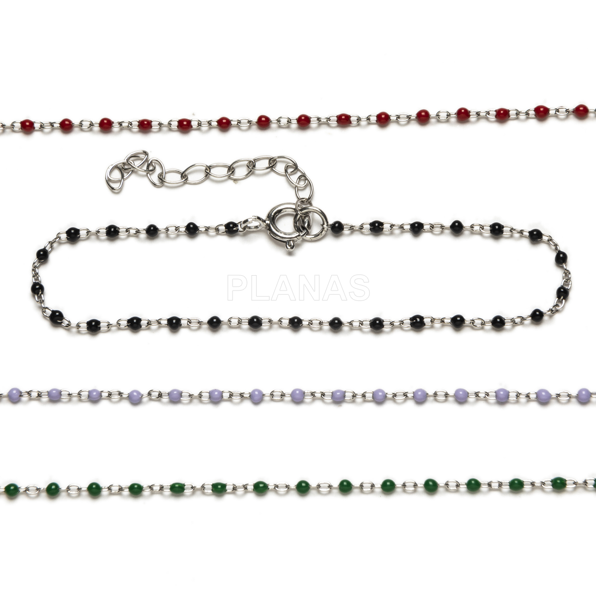 Pulseira em prata de lei com contas esmaltadas.  