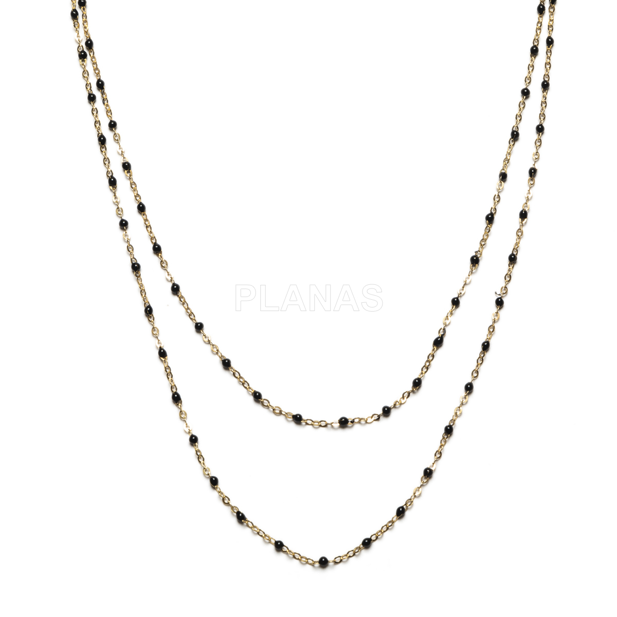 Collar en Plata de ley y Baño Oro con bolitas esmaltadas.  