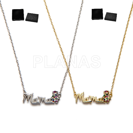 Colar para mãe em prata de lei e zircônias coloridas.