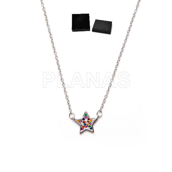 Pingente em prata de lei com zircônias cúbicas coloridas. estrela.