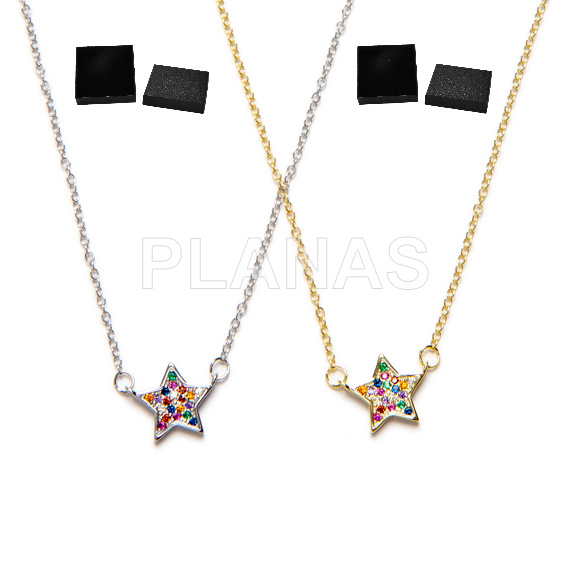 Pingente em prata de lei com zircônias cúbicas coloridas. estrela.