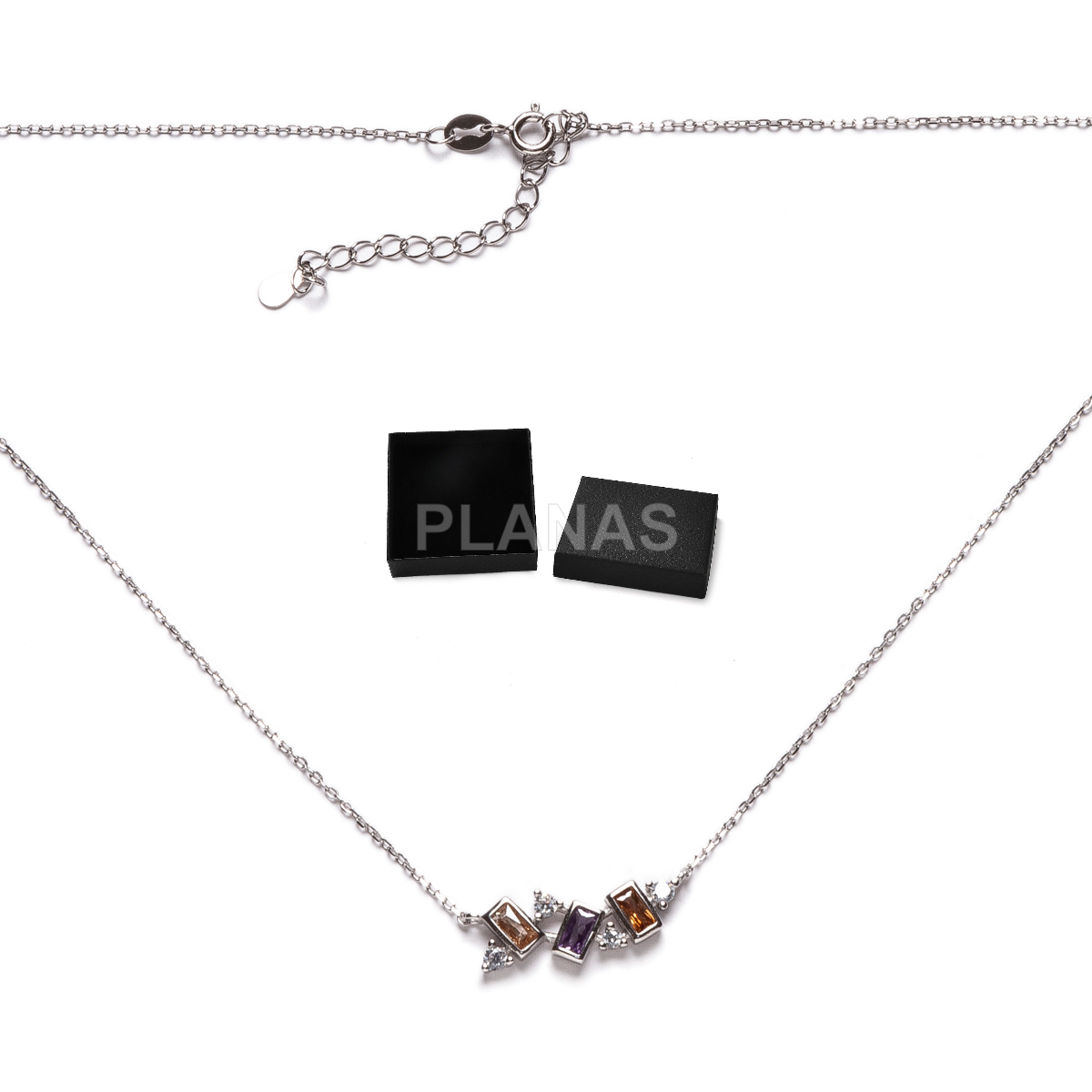 Collar en Plata de ley y Circonitas de Colores. 