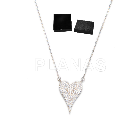 Colar em prata de lei com zircônia cúbica branca. coração.