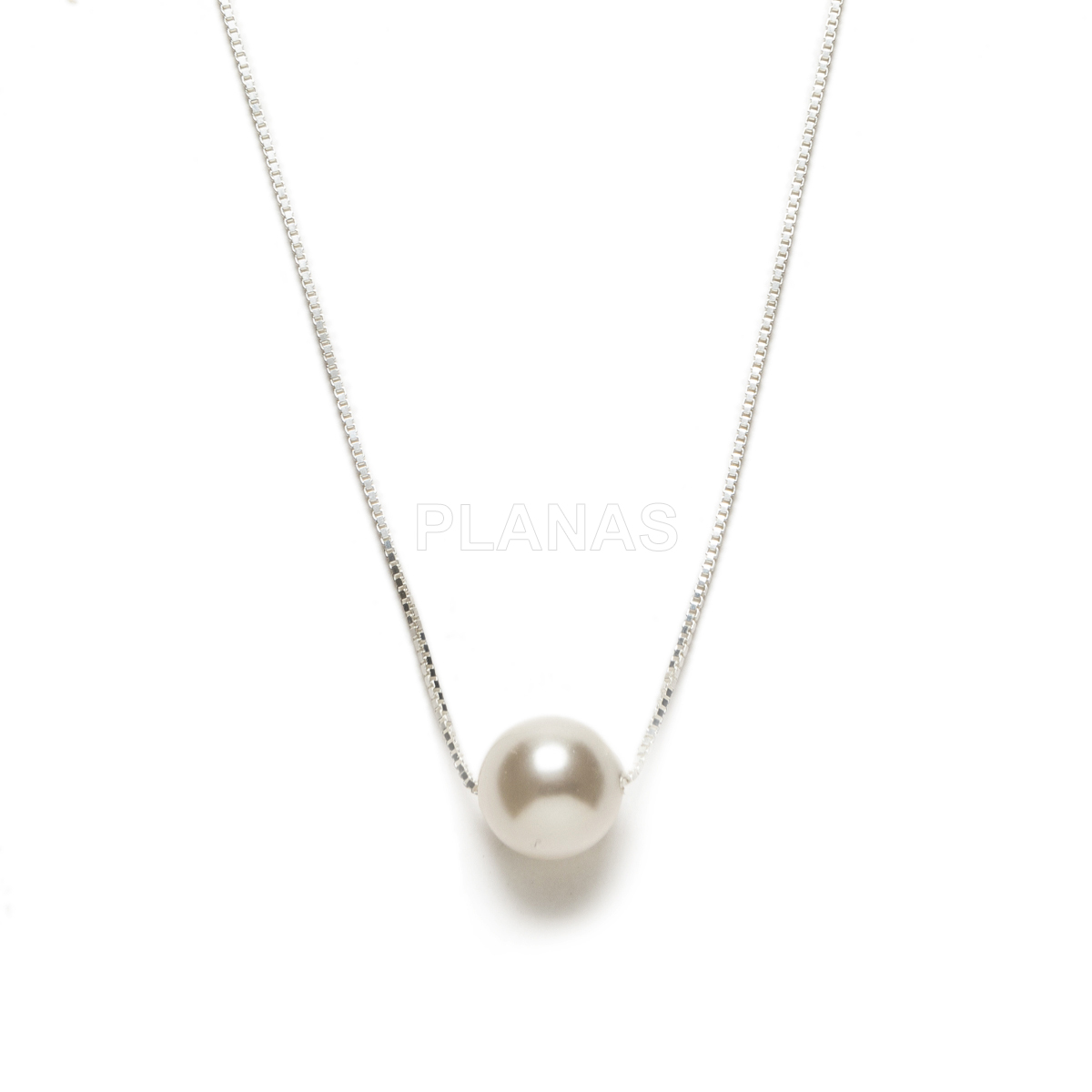 Collar en Plata de Ley con Perla de Cristal Austríaco de alta calidad de 8mm.