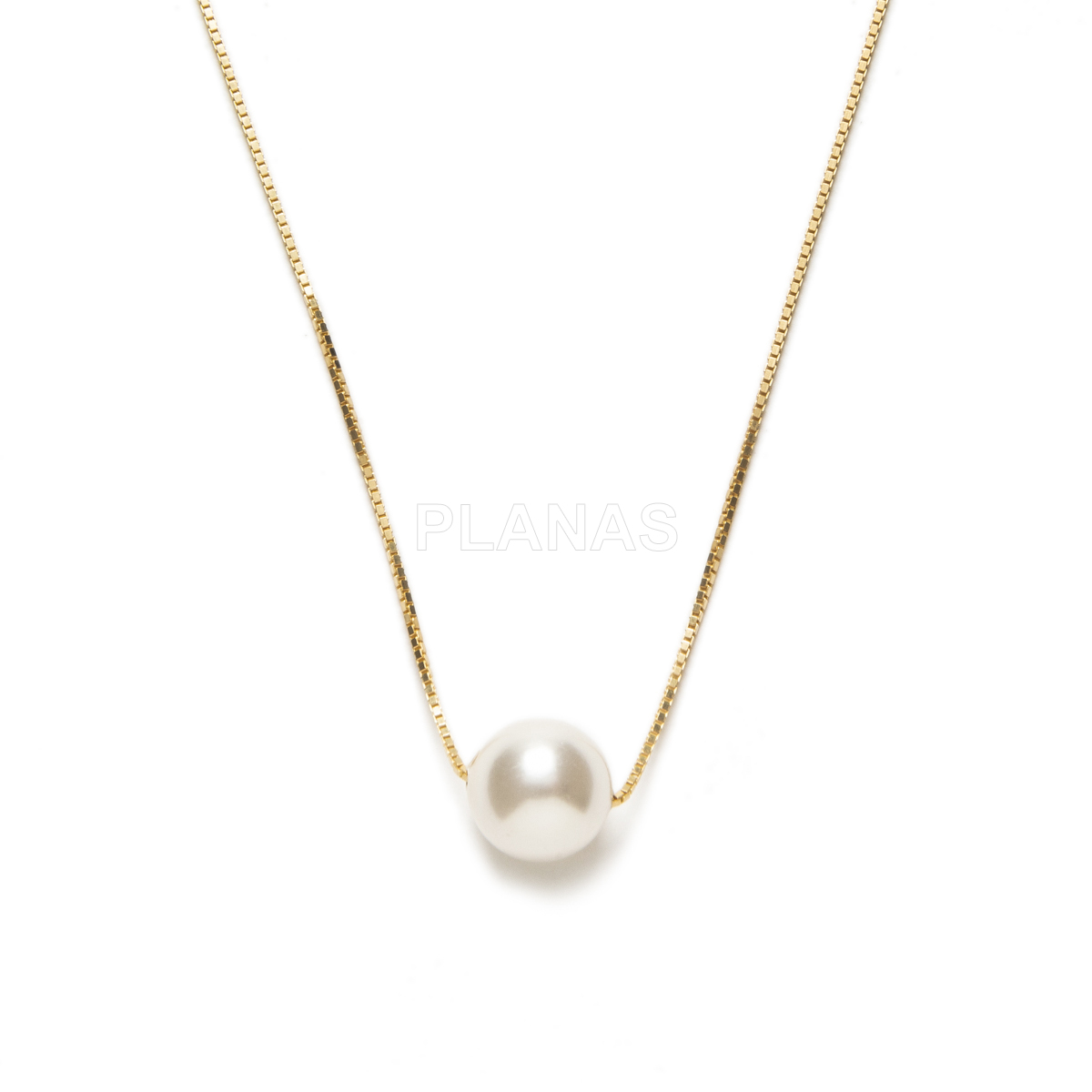 Collar en Plata de Ley con Perla de Cristal Austríaco de alta calidad de 8mm.