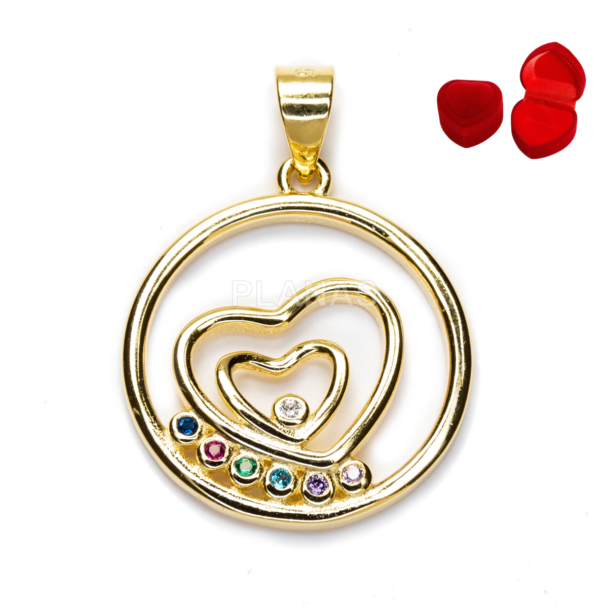 Colgante en Plata de ley y circonitas de colores. CORAZÓN.