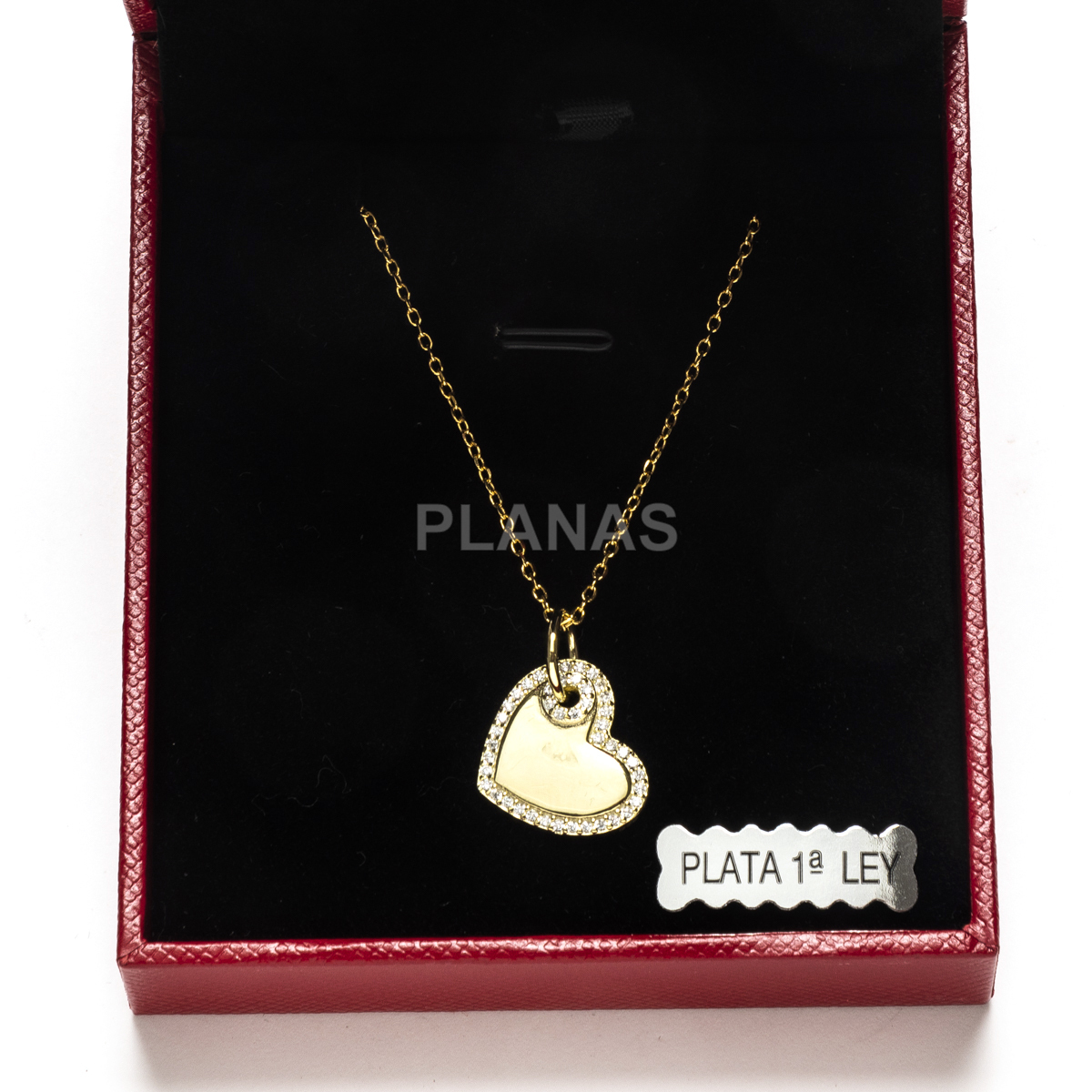 Colar em prata de lei e banhado a ouro com zircônia cúbica. coração.