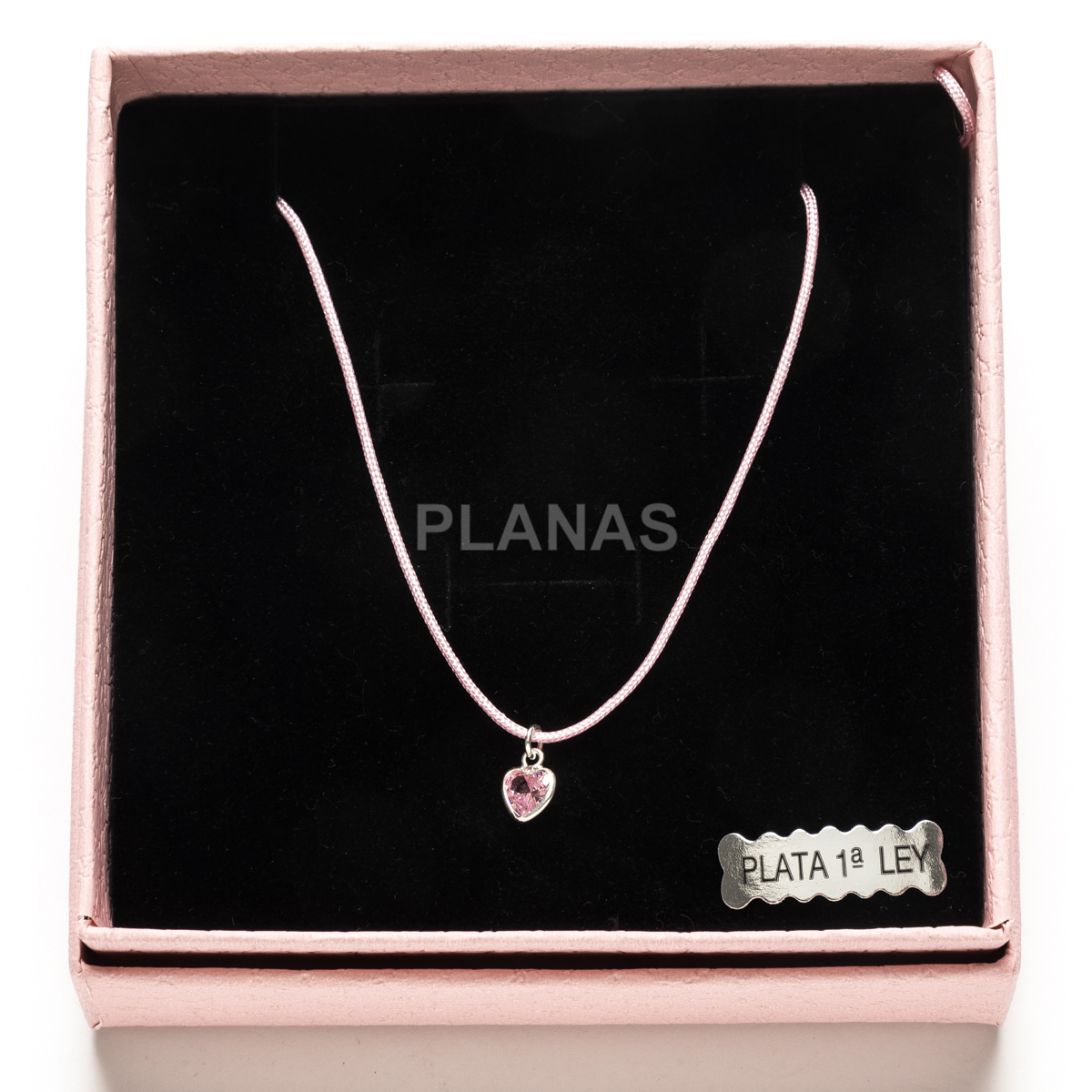 Colar em prata de lei com zircônia cúbica rosa. coração.