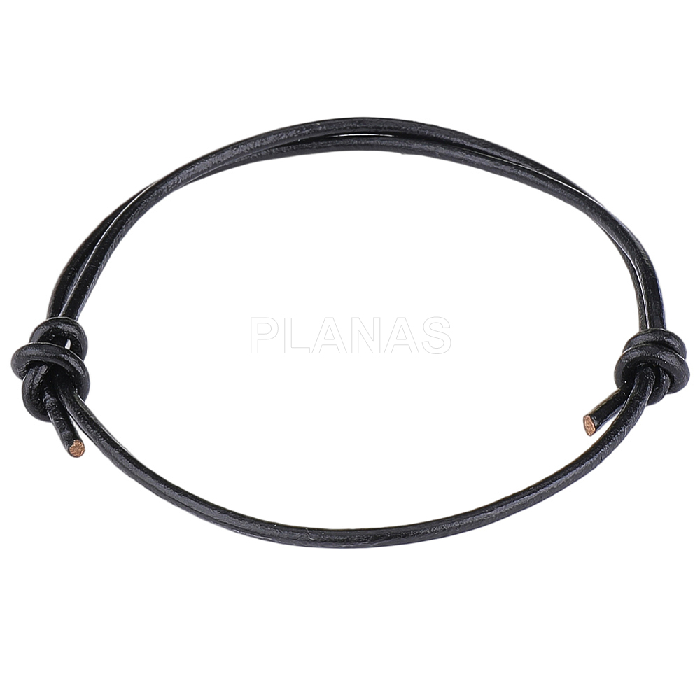 Pulseira de couro preto com nó deslizante, para montagem.