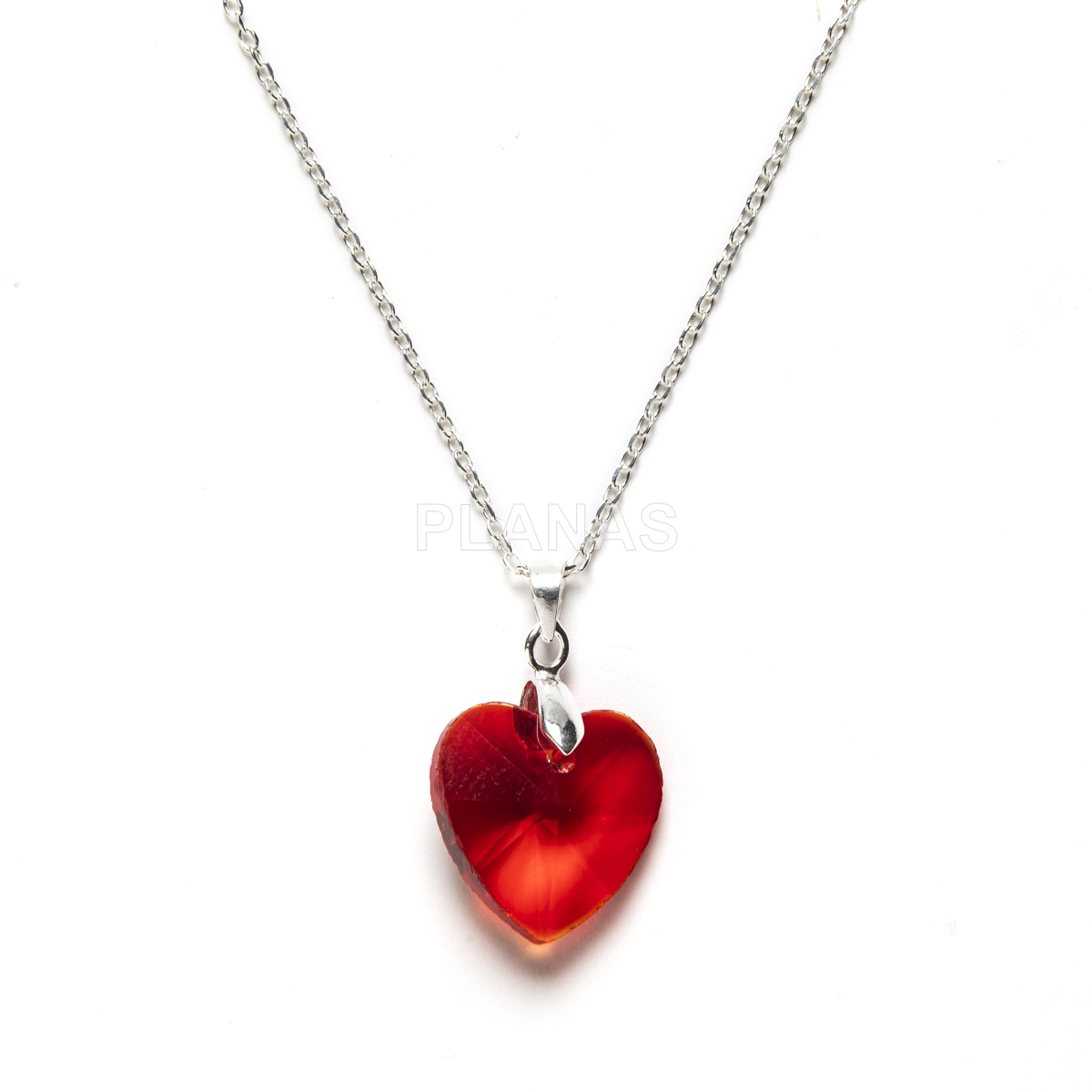 Collar en Plata de Ley y Cristal.CORAZÓN.