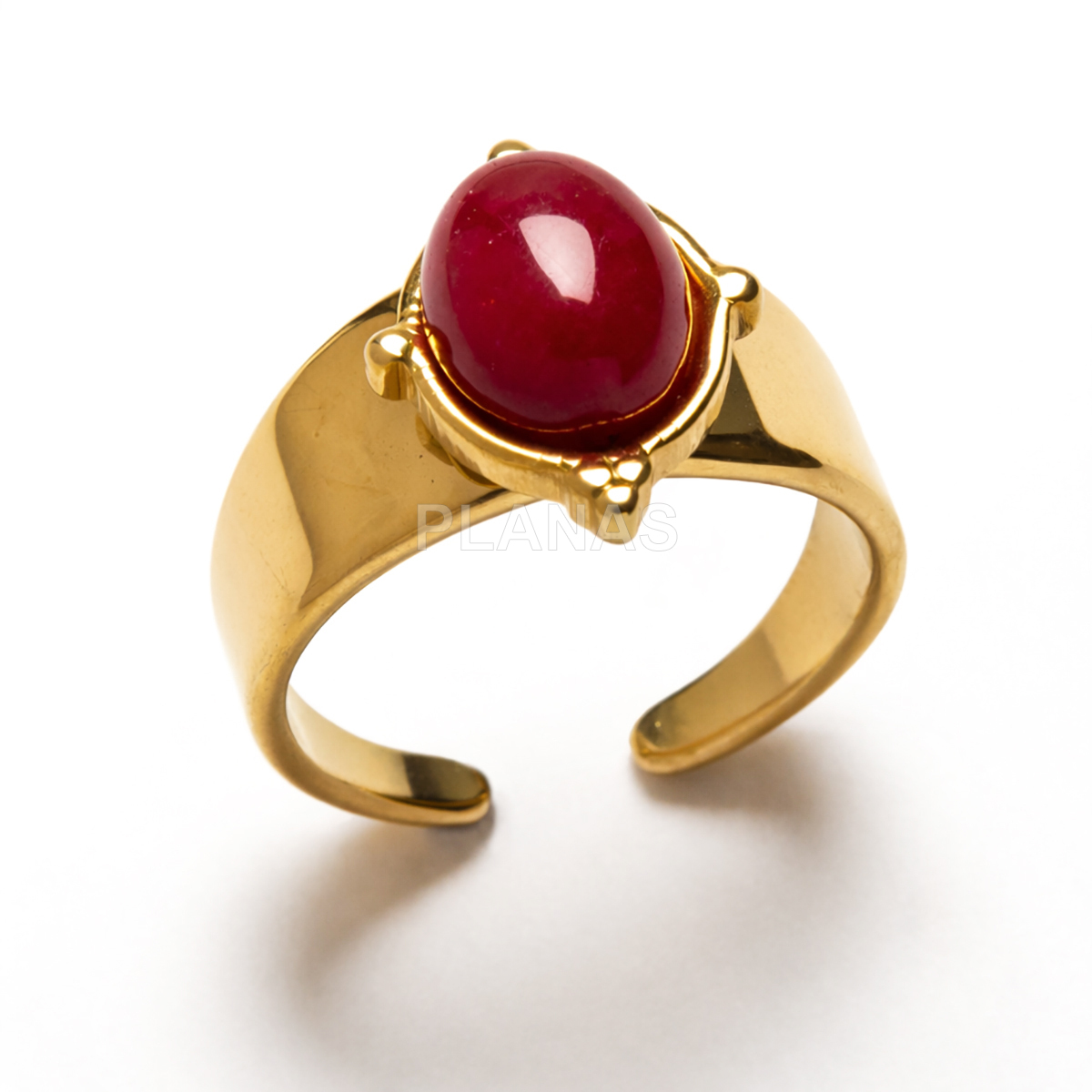 Anillo en Acero Inoxidable chapado en oro de 18k con piedra preciosa natural.