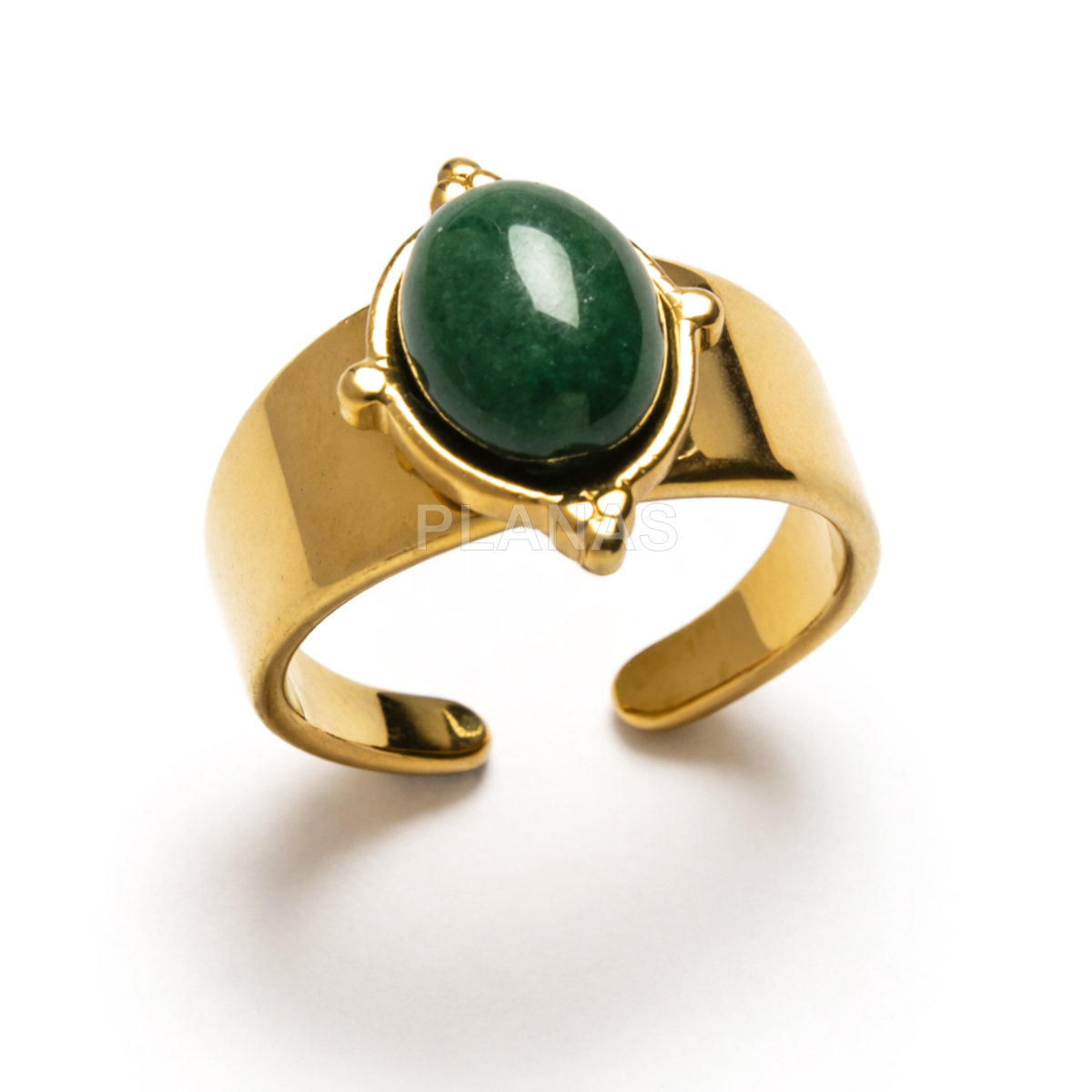 Anillo en Acero Inoxidable chapado en oro de 18k con piedra preciosa natural.