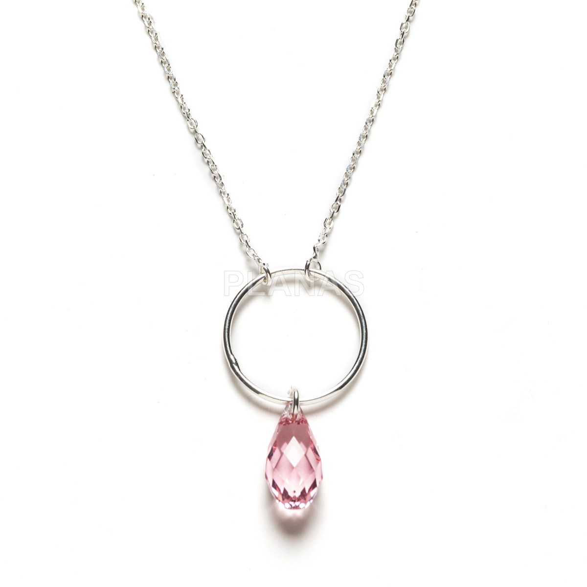 Collar en Plata de ley y lagrima de Swarovski en Light Rose.
