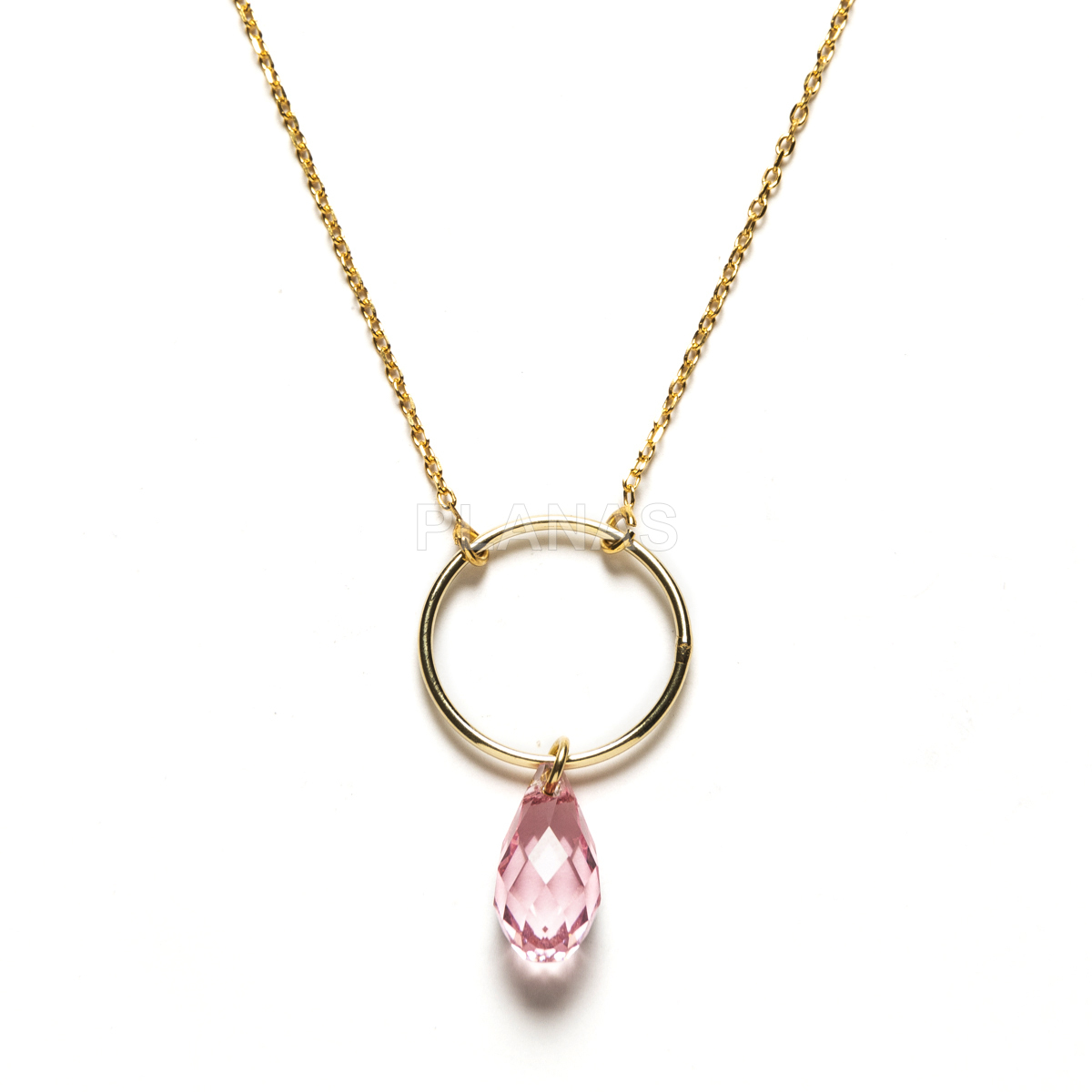 Collar en Plata de ley y baño Oro con lagrima de Swarovski en Light Rose.